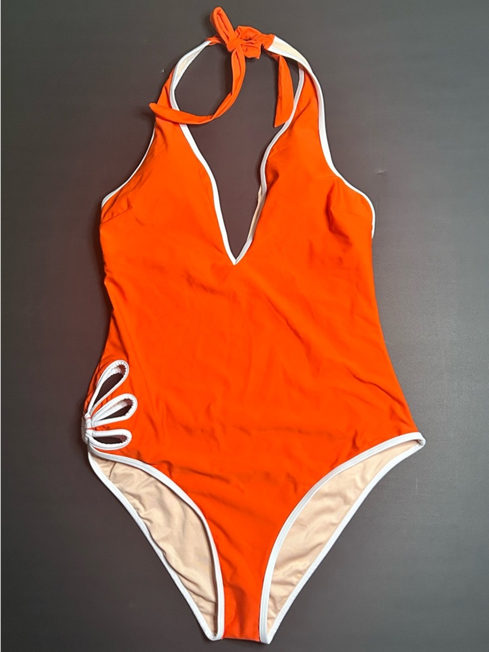 CUPSHE Orange One Piece Swimsuit Cutout Flower Halter Large NWT